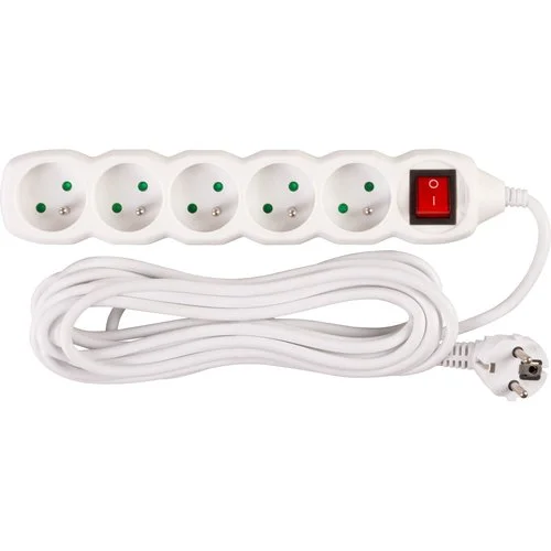 Prodlužovací kabel s vypínačem, 5m, 5 zásuvek, 3×1mm, bílý, STREND PRO Nejprodávanější