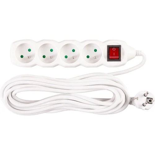 Prodlužovací kabel s vypínačem, 7m, 4 zásuvky, 3×1mm, bílý, STREND PRO Sezónní Sleva