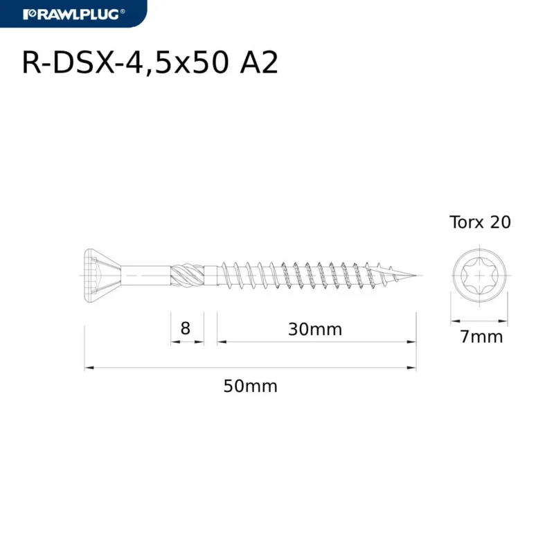 Vrut do teras 4,5x50 A2 R-DSX Autentický