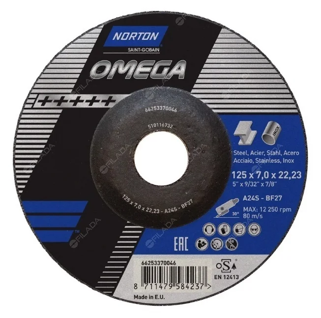 Značkový NORTON brusný kotouč OMEGA 125x7,0x22 na ocel a nerez