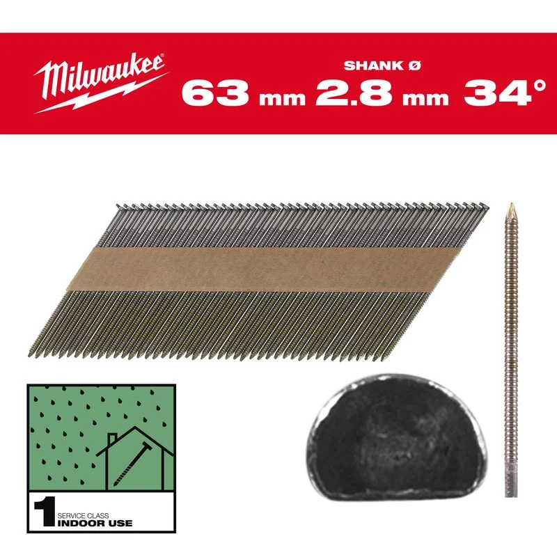 Must-Have Milwaukee Hřebíky 34 D-Head 63mm RS B SC1-2.2kpc