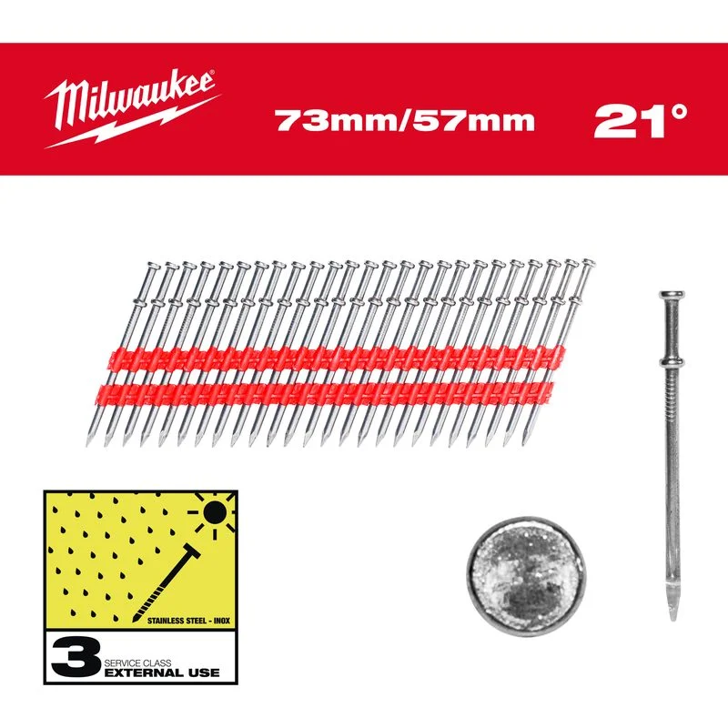 Sleva Milwaukee Duplex hřebíky 21° kulatá hlava 73mm/57mm, 2000ks. bal.